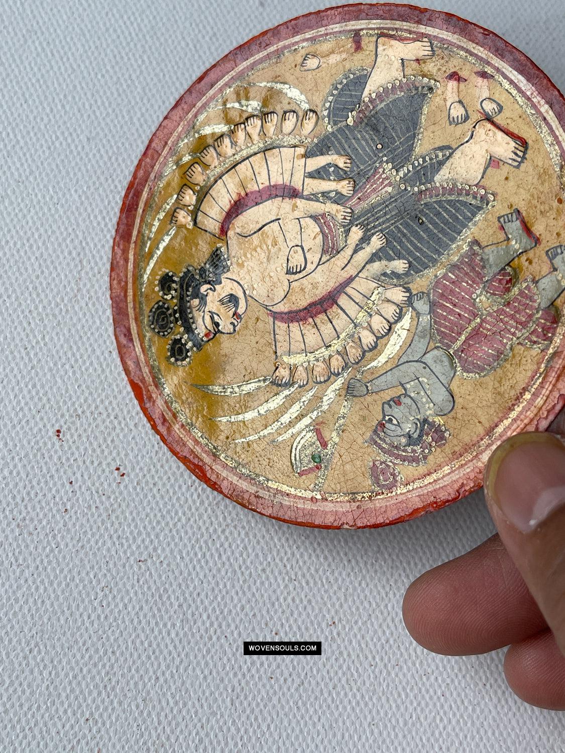 1384-G TWO Large Antique Lacquered Ganjifa Playing Cards - Premium Face Court Card-WOVENSOULS Antique Textiles & Art Gallery