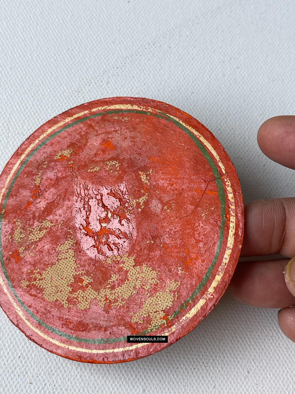 1384-G TWO Large Antique Lacquered Ganjifa Playing Cards - Premium Face Court Card-WOVENSOULS Antique Textiles & Art Gallery