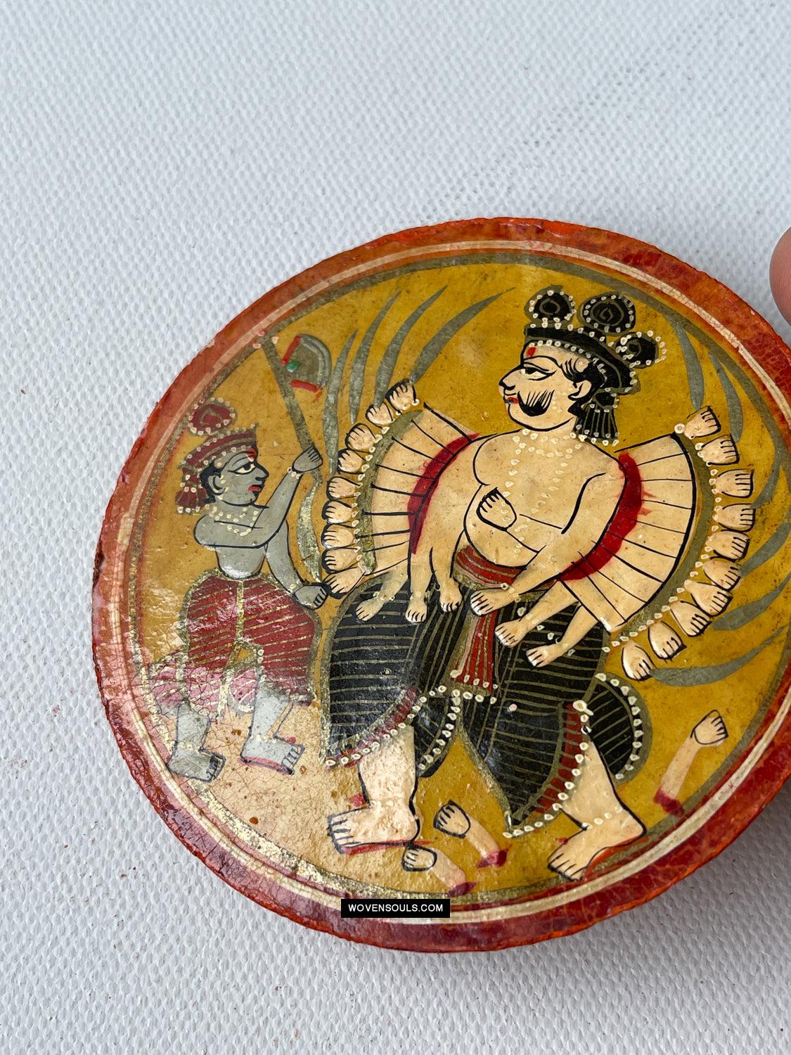 1384-G TWO Large Antique Lacquered Ganjifa Playing Cards - Premium Face Court Card-WOVENSOULS Antique Textiles & Art Gallery