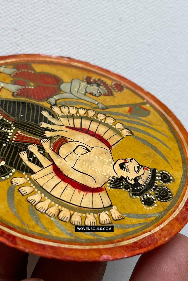 1384-G TWO Large Antique Lacquered Ganjifa Playing Cards - Premium Face Court Card-WOVENSOULS Antique Textiles & Art Gallery