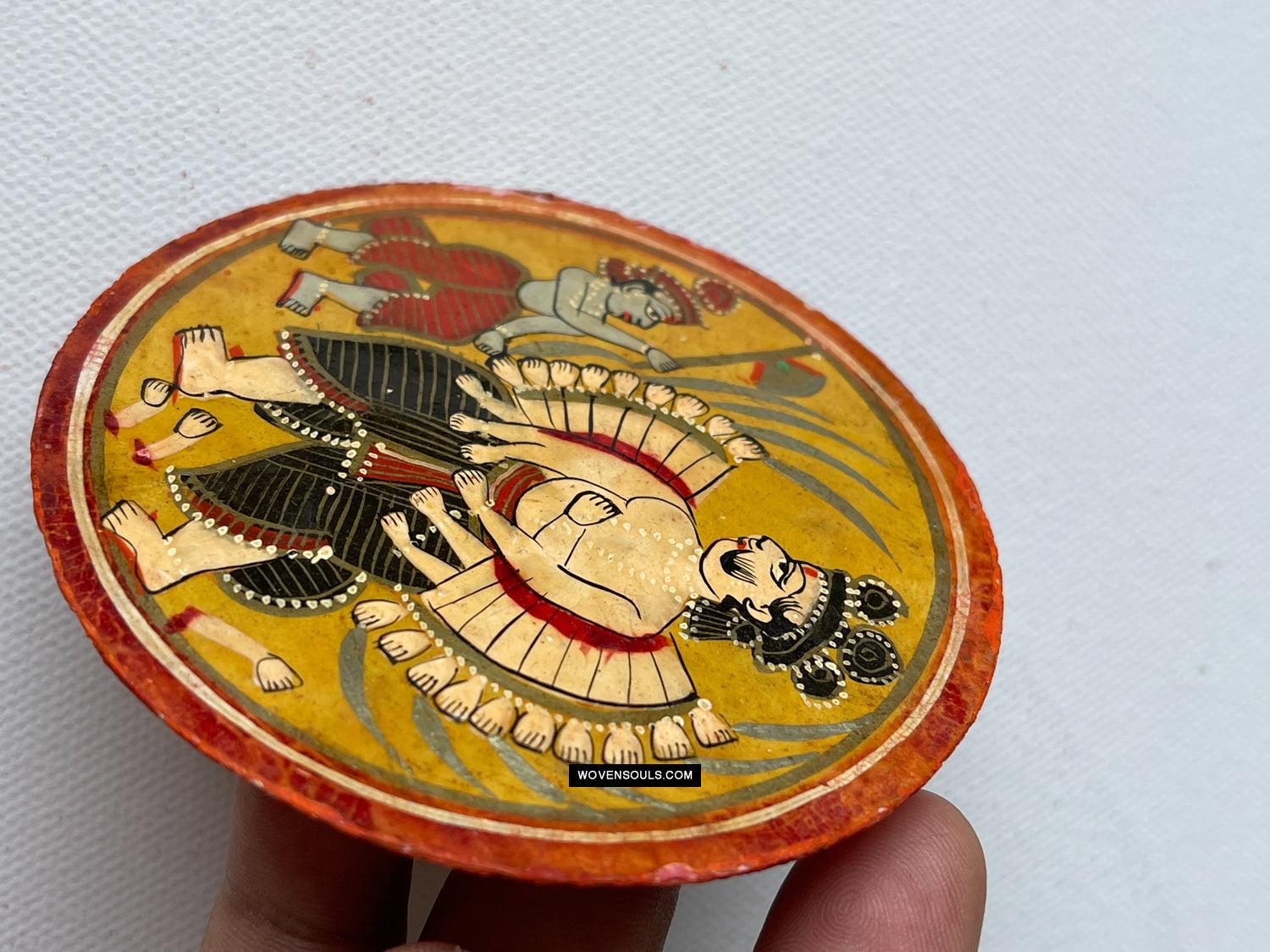 1384-G TWO Large Antique Lacquered Ganjifa Playing Cards - Premium Face Court Card-WOVENSOULS Antique Textiles & Art Gallery