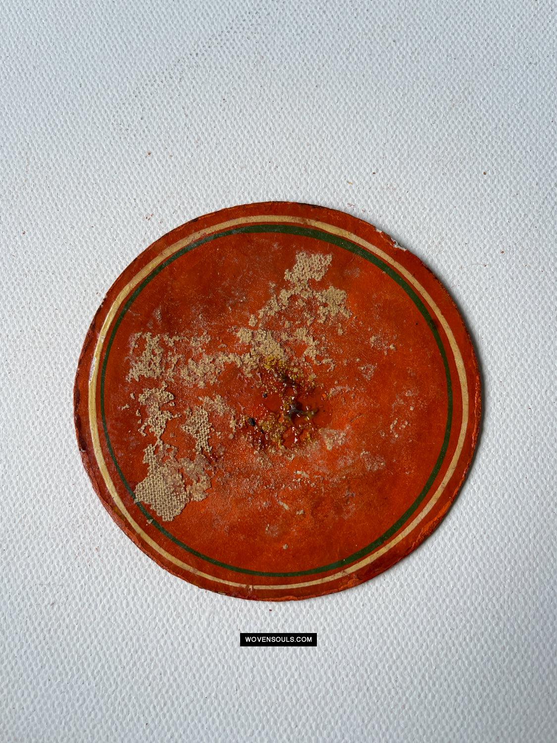 1384-H THREE Antique Lacquered Ganjifa Playing Cards - Premium Face Court Card-WOVENSOULS Antique Textiles & Art Gallery