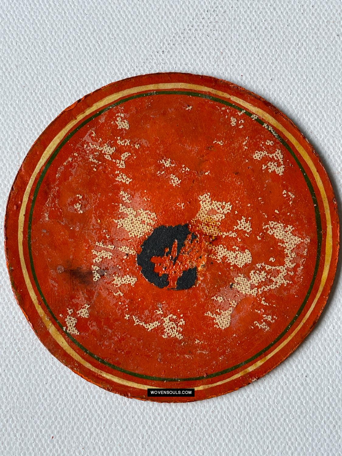 1384-H THREE Antique Lacquered Ganjifa Playing Cards - Premium Face Court Card-WOVENSOULS Antique Textiles & Art Gallery