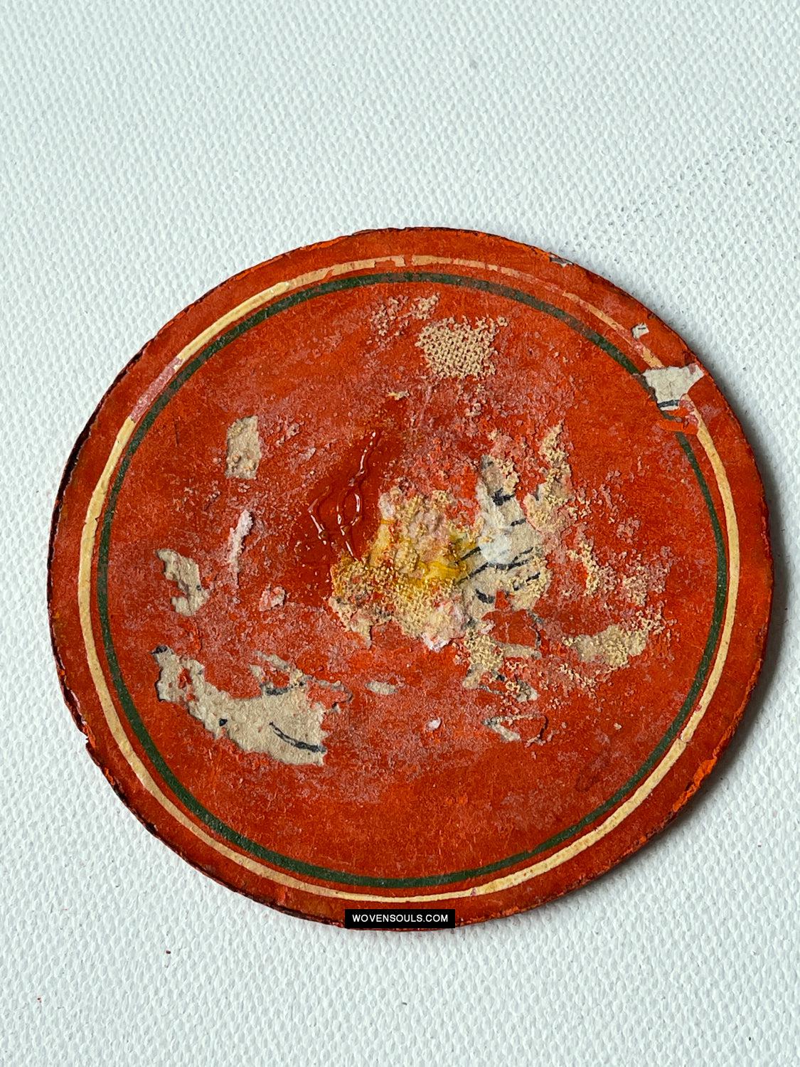 1384-H THREE Antique Lacquered Ganjifa Playing Cards - Premium Face Court Card-WOVENSOULS Antique Textiles & Art Gallery