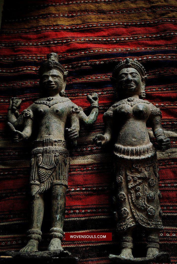 1387 Khmer Bronze Sculpture Idol Statues - Pair - Not for Sale-WOVENSOULS-Antique-Vintage-Textiles-Art-Decor