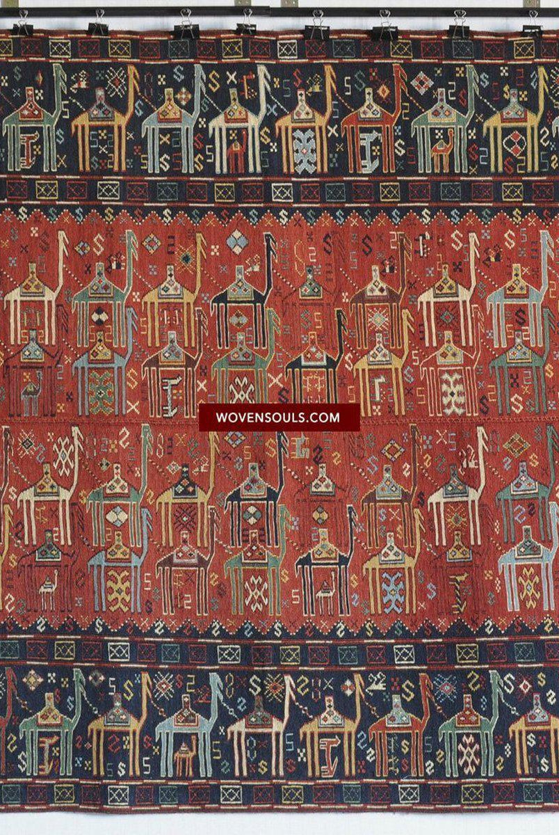 1389 SOLD Antique Caucasian Verneh Azeri Shaddah - Camel Caravan Flatweave Rug-WOVENSOULS-Antique-Vintage-Textiles-Art-Decor
