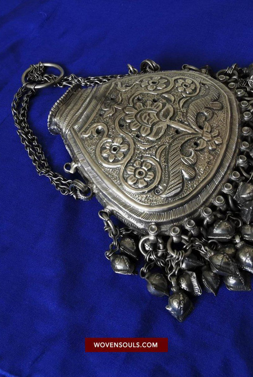 1391 Museum Quality Old Indian Silver Jewelry - Perfume Purse Awadh-WOVENSOULS-Antique-Vintage-Textiles-Art-Decor