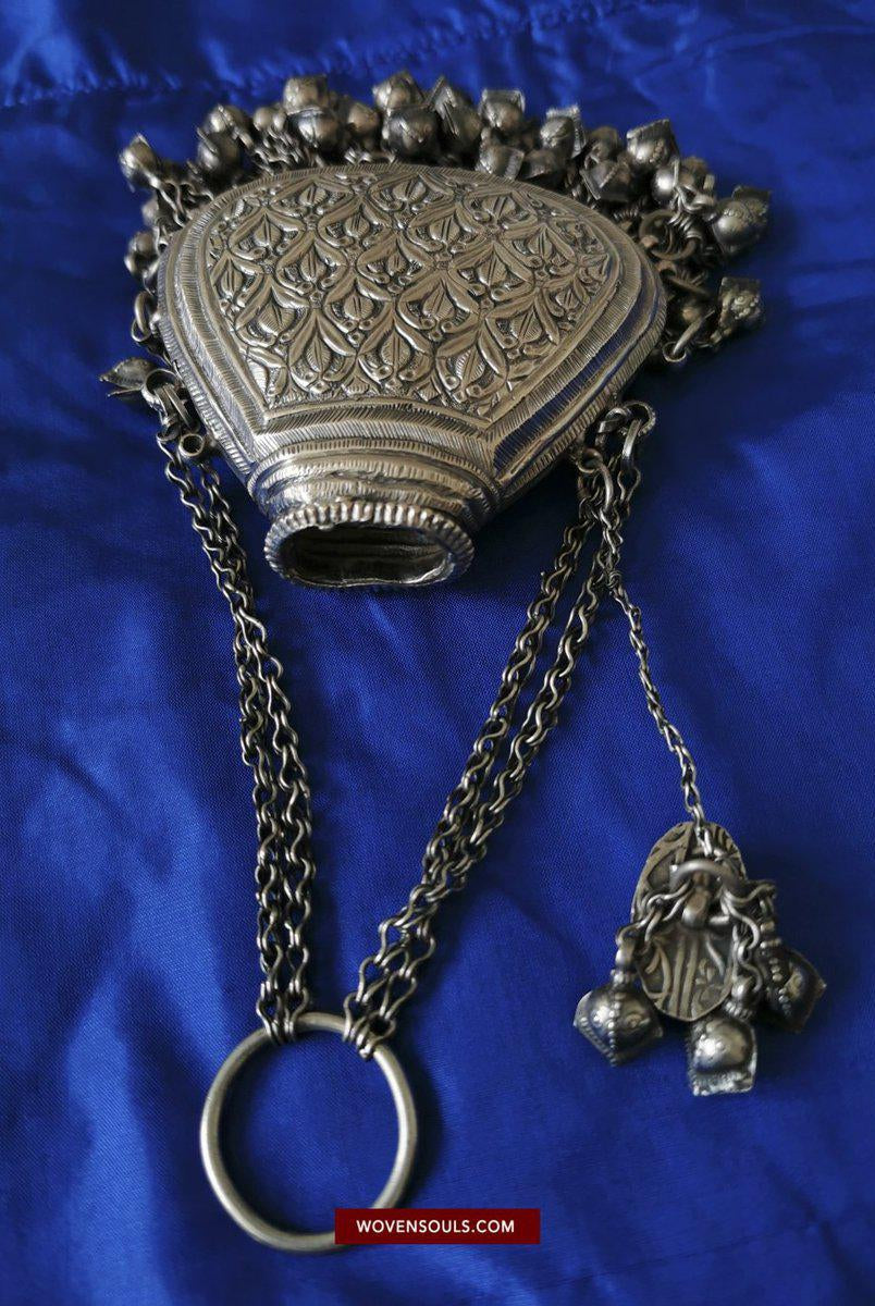 1391 Museum Quality Old Indian Silver Jewelry - Perfume Purse Awadh-WOVENSOULS-Antique-Vintage-Textiles-Art-Decor