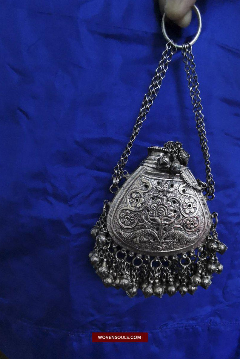 1391 Museum Quality Old Indian Silver Jewelry - Perfume Purse Awadh-WOVENSOULS-Antique-Vintage-Textiles-Art-Decor