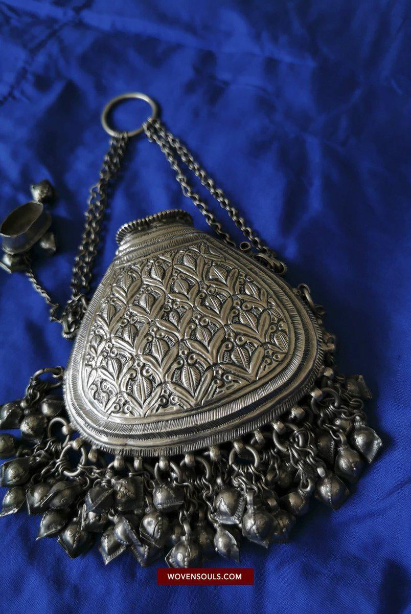 1391 Museum Quality Old Indian Silver Jewelry - Perfume Purse Awadh-WOVENSOULS-Antique-Vintage-Textiles-Art-Decor