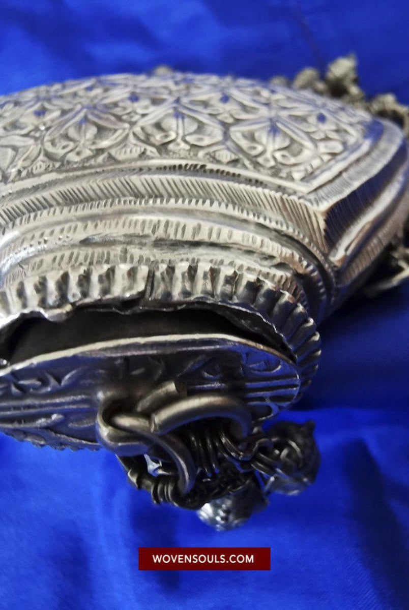 1391 Museum Quality Old Indian Silver Jewelry - Perfume Purse Awadh-WOVENSOULS-Antique-Vintage-Textiles-Art-Decor
