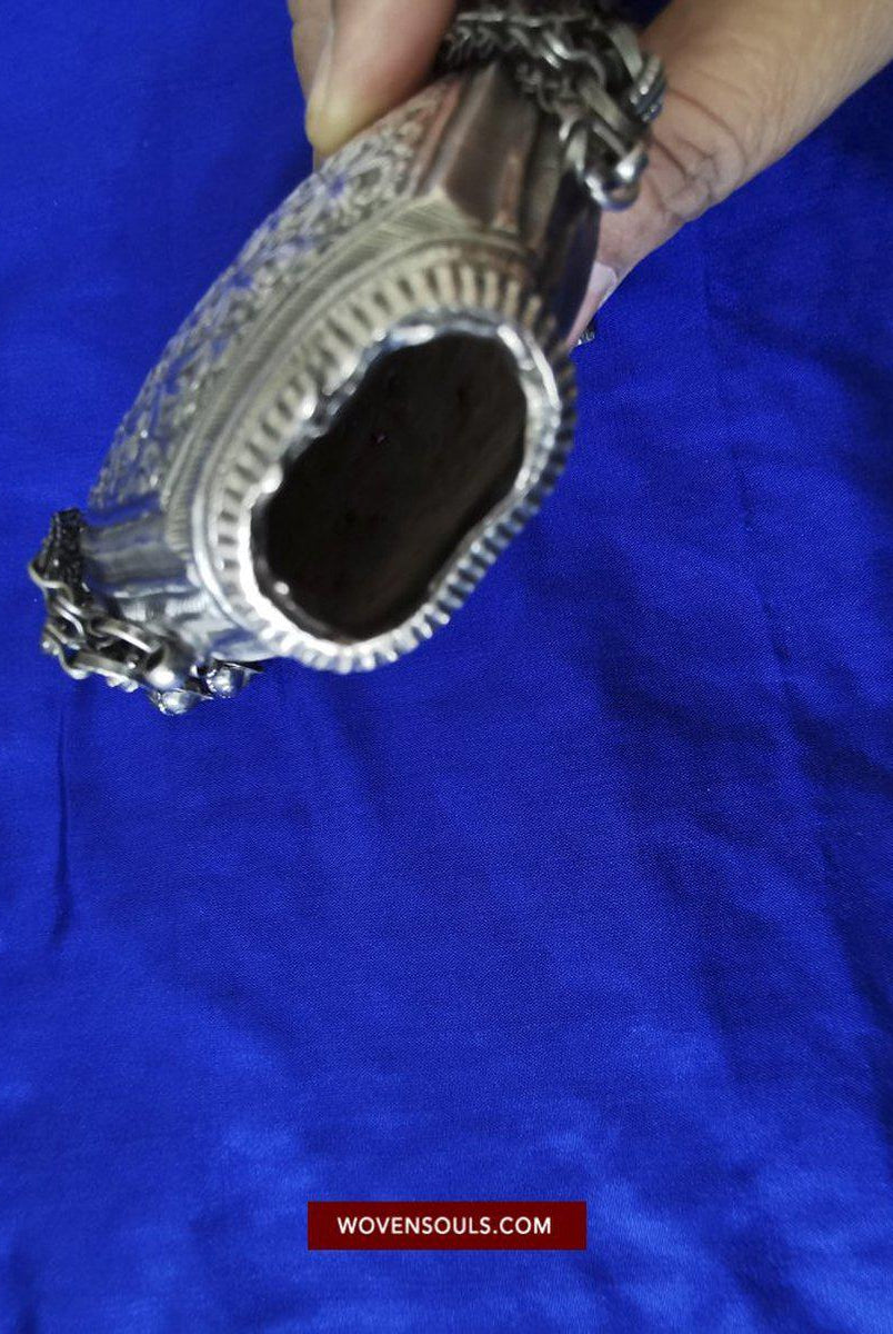 1391 Museum Quality Old Indian Silver Jewelry - Perfume Purse Awadh-WOVENSOULS-Antique-Vintage-Textiles-Art-Decor