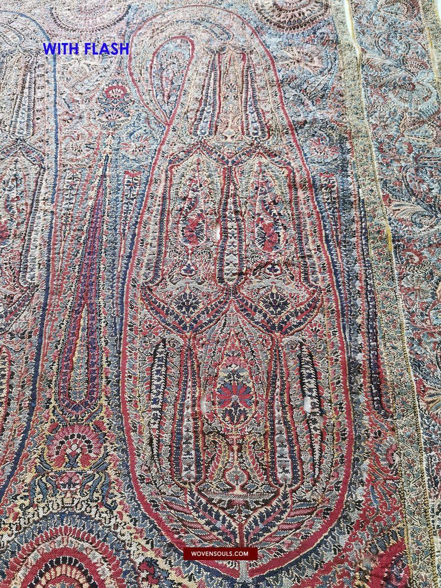 1393 Old Kashmir Sikh Period Pashmina Shawl Fragment-WOVENSOULS-Antique-Vintage-Textiles-Art-Decor