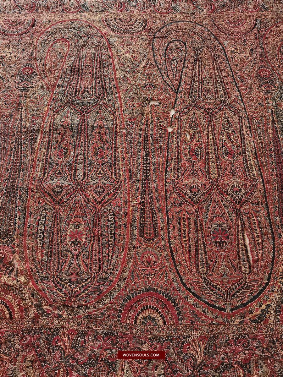 1393 Old Kashmir Sikh Period Pashmina Shawl Fragment-WOVENSOULS-Antique-Vintage-Textiles-Art-Decor