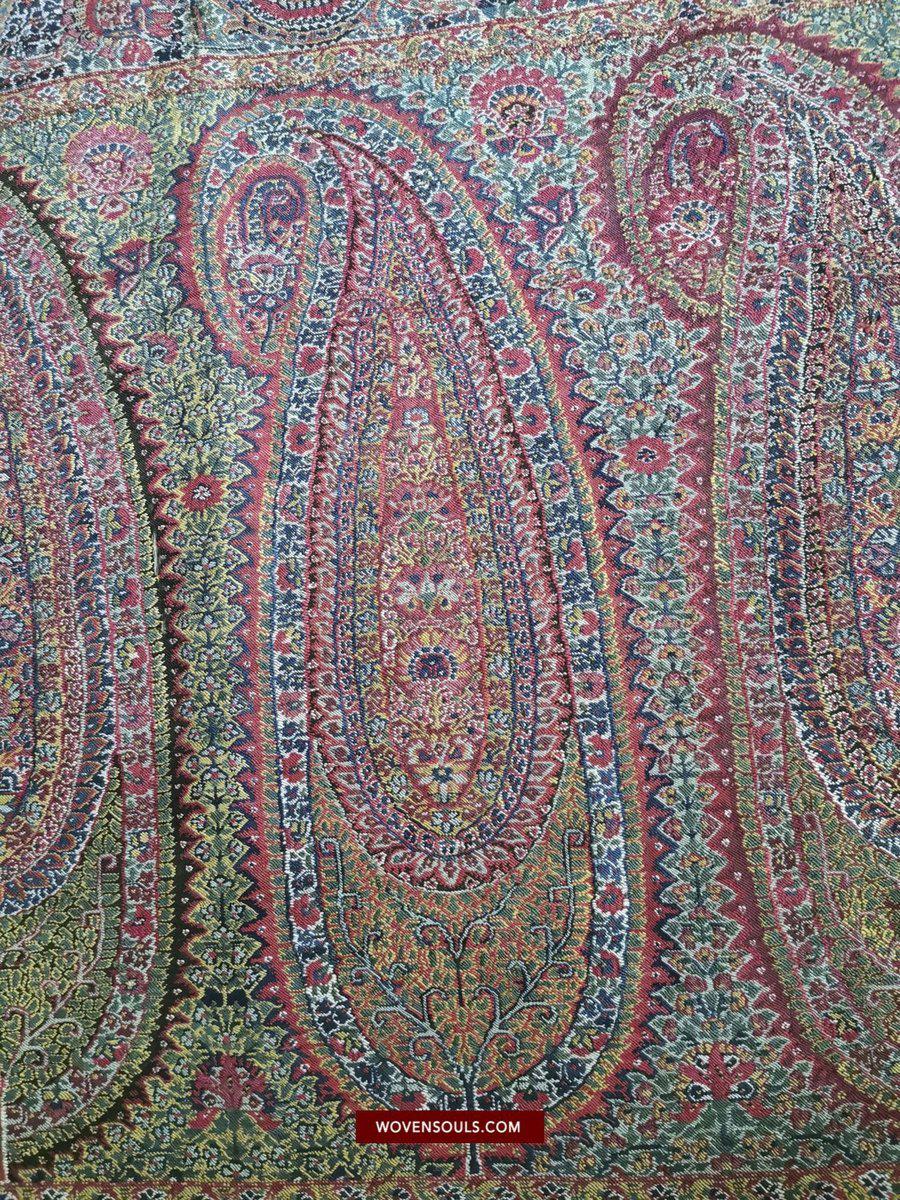 1394 SOLD - Stunning Old Kashmir Shawl Fragment-WOVENSOULS-Antique-Vintage-Textiles-Art-Decor