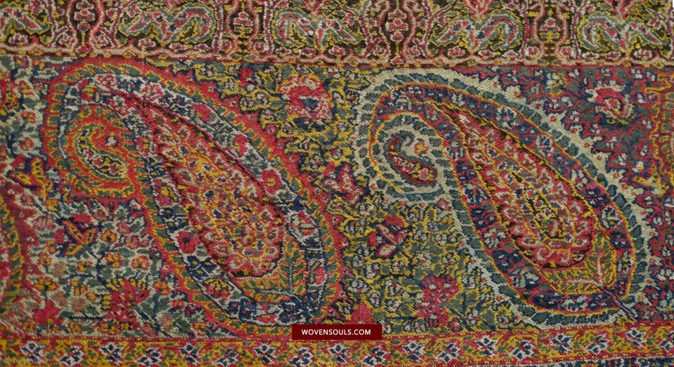 1394 SOLD - Stunning Old Kashmir Shawl Fragment-WOVENSOULS-Antique-Vintage-Textiles-Art-Decor