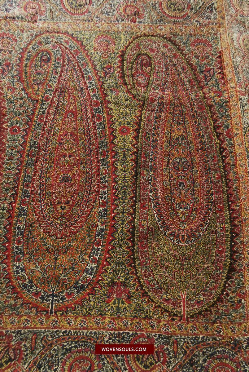1394 SOLD - Stunning Old Kashmir Shawl Fragment-WOVENSOULS-Antique-Vintage-Textiles-Art-Decor
