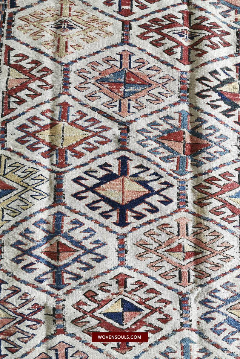 1401 Antique Caucasian White Field Sumac Soumac Sumakh Rug-WOVENSOULS-Antique-Vintage-Textiles-Art-Decor