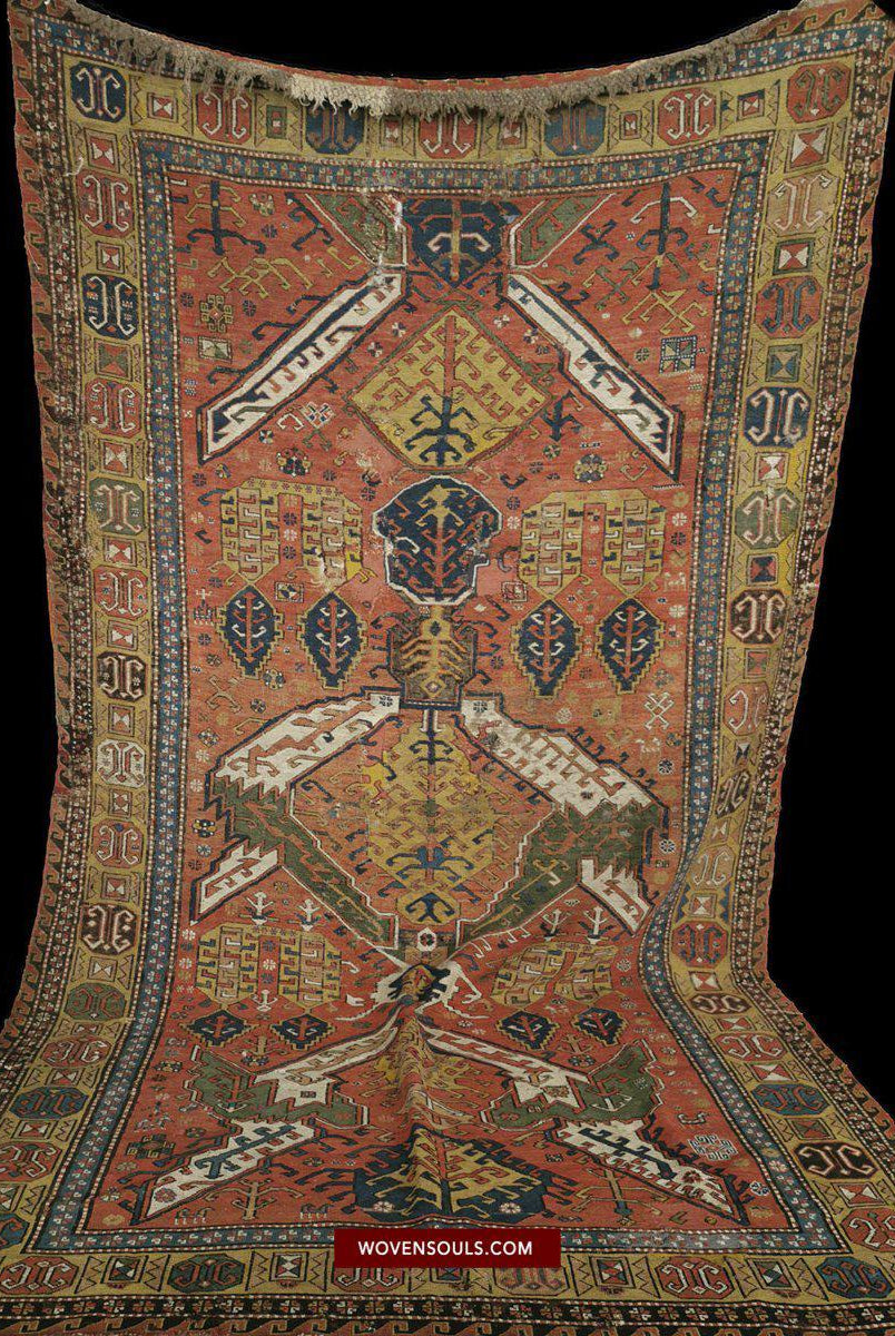 1403 Antique Caucasian Dragon Sumac Soumac Sumakhi Rug-WOVENSOULS-Antique-Vintage-Textiles-Art-Decor
