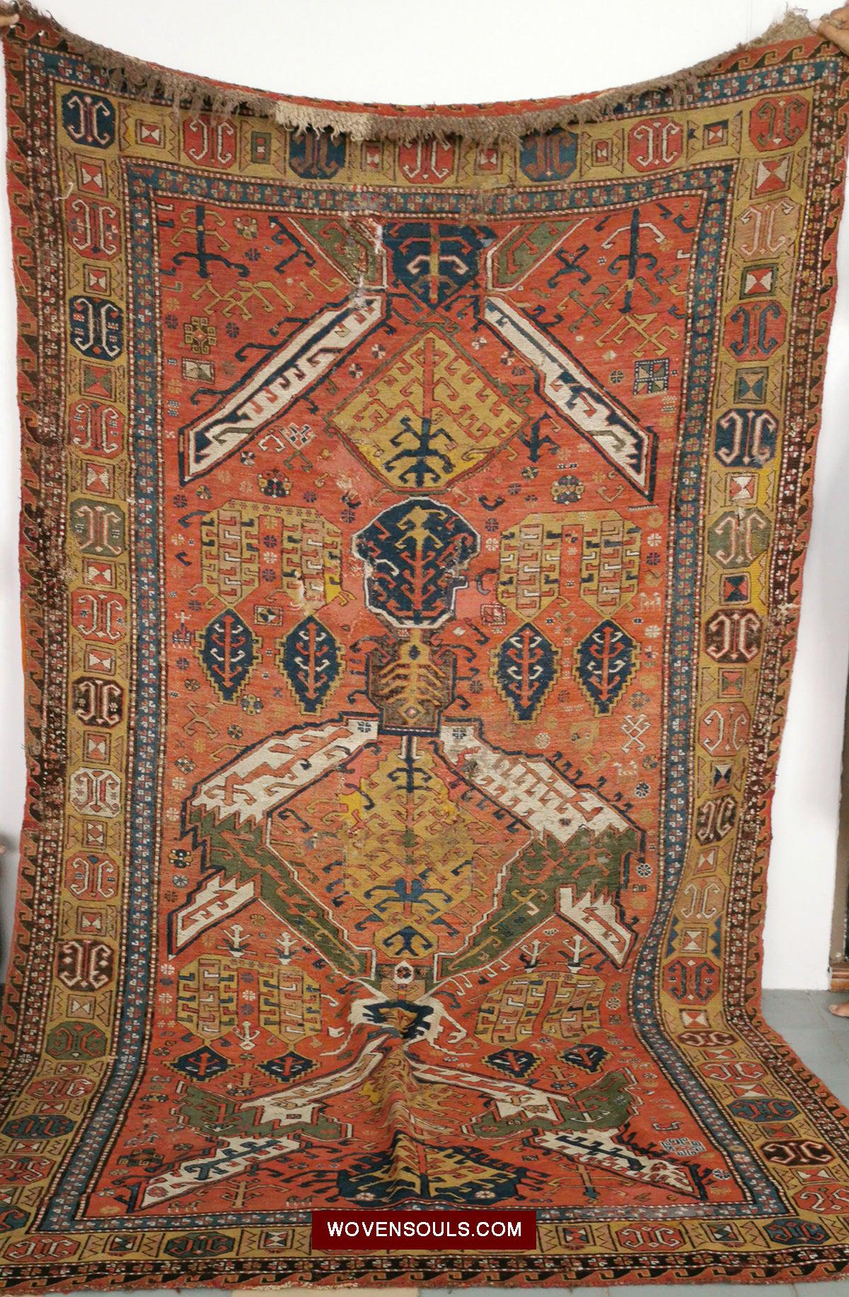 1403 SOLD Antique Caucasian Dragon Sumac - Animals & Men-WOVENSOULS Antique Textiles & Art Gallery