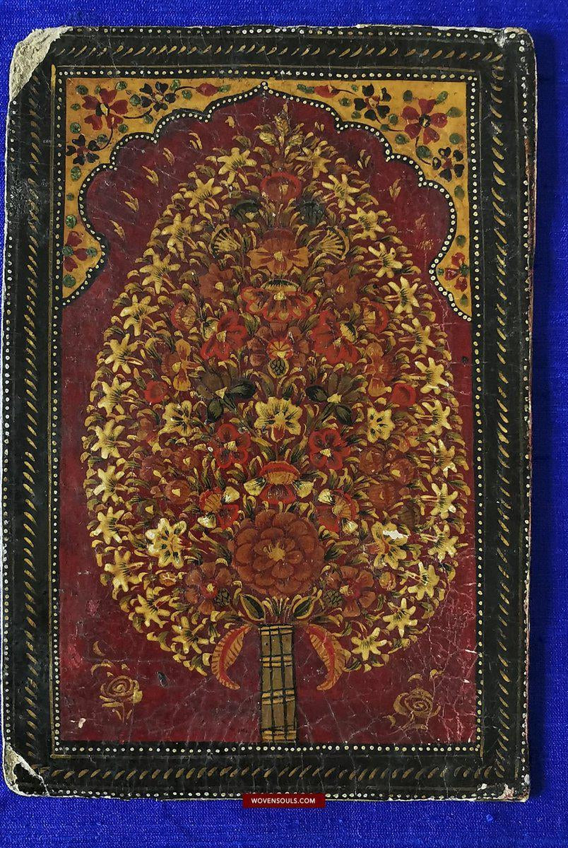 1404 Pair of Old Indo-Persian Mughal Lacquered Manuscript Book Cover Bindings-WOVENSOULS-Antique-Vintage-Textiles-Art-Decor