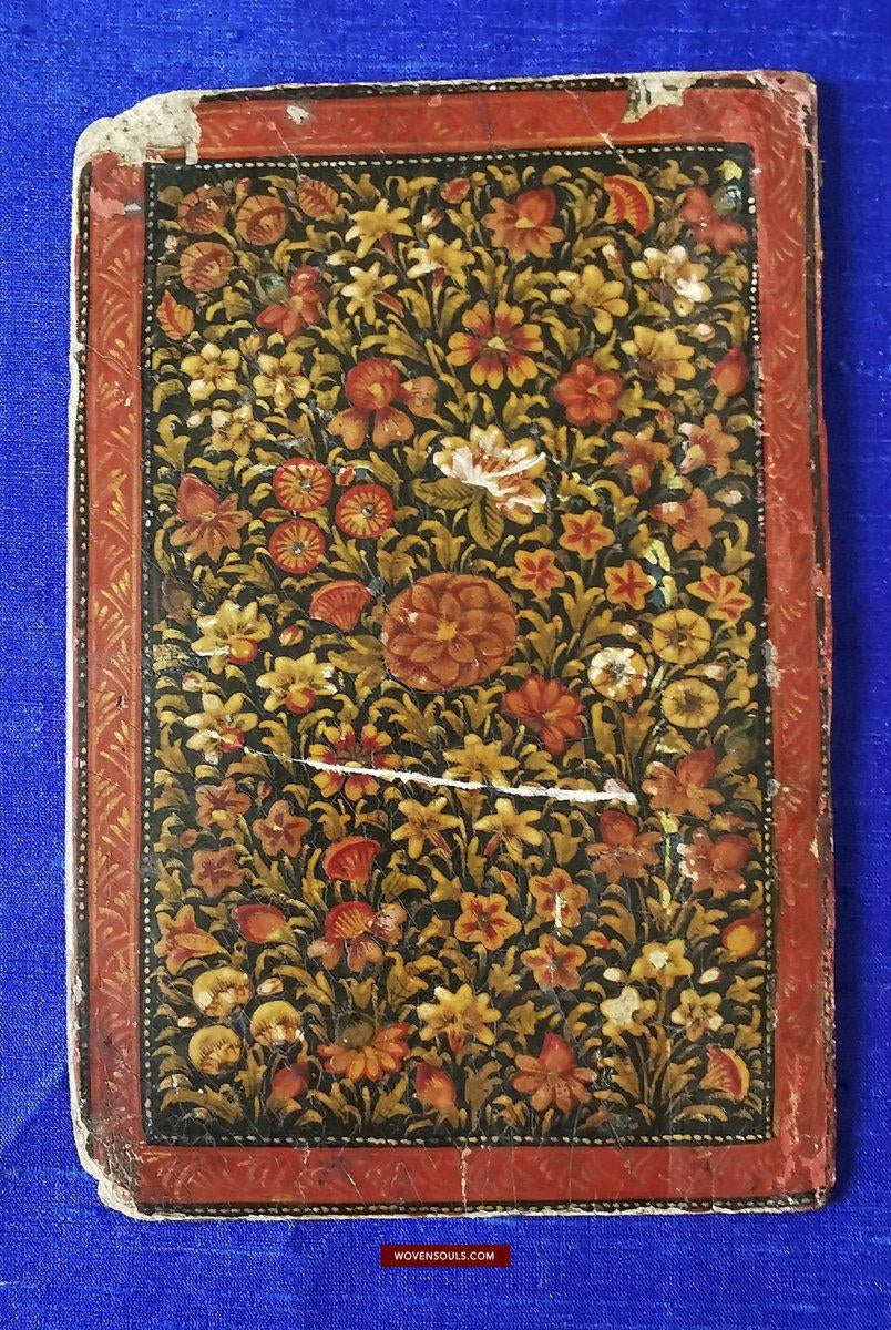 1404 Pair of Old Indo-Persian Mughal Lacquered Manuscript Book Cover Bindings-WOVENSOULS-Antique-Vintage-Textiles-Art-Decor