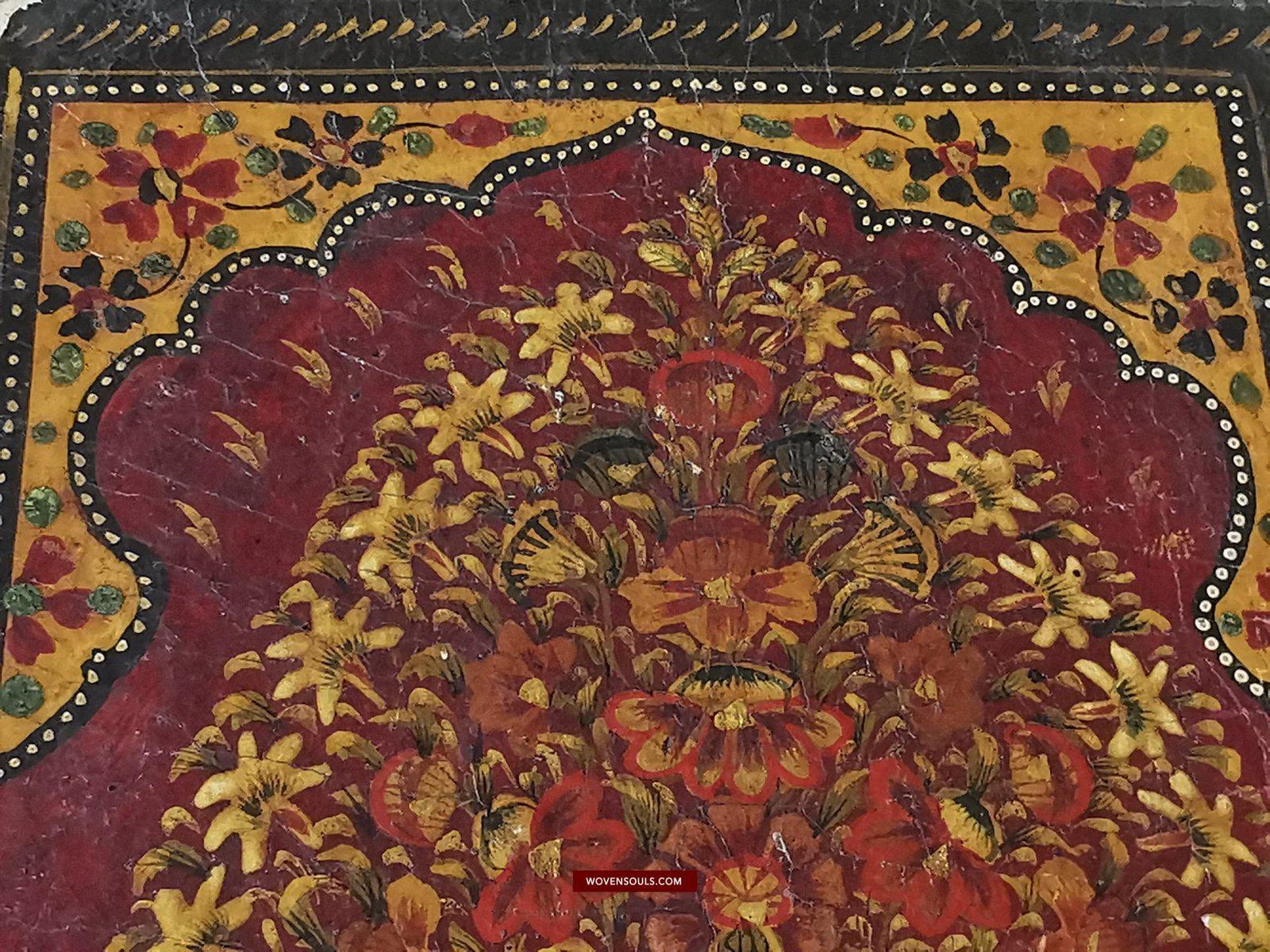 1404 Pair of Old Indo-Persian Mughal Lacquered Manuscript Book Cover Bindings-WOVENSOULS-Antique-Vintage-Textiles-Art-Decor
