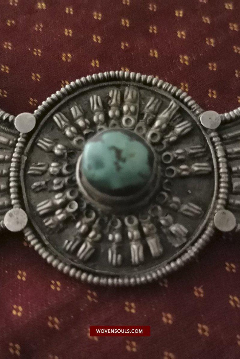 1405 Pair of Rare Antique Tibetan Buckle Ornaments - Silver Coral Turquoise-WOVENSOULS-Antique-Vintage-Textiles-Art-Decor
