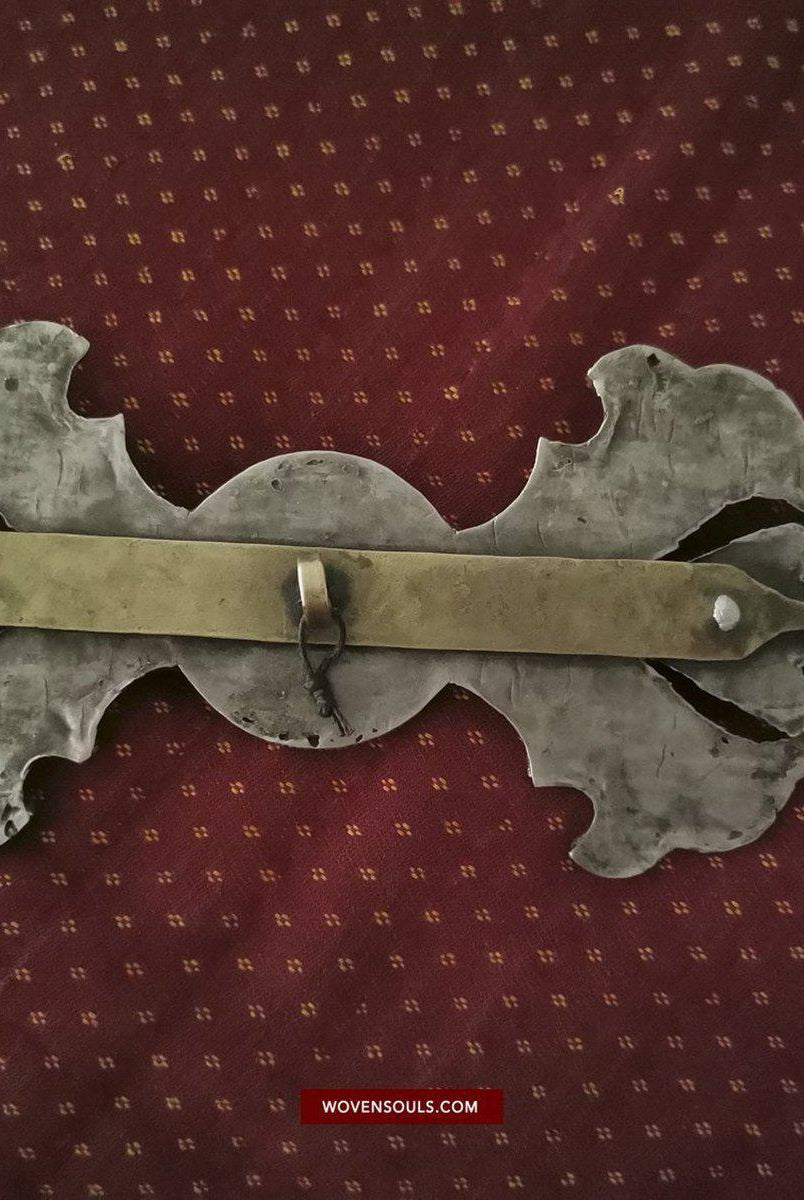 1405 Pair of Rare Antique Tibetan Buckle Ornaments - Silver Coral Turquoise-WOVENSOULS-Antique-Vintage-Textiles-Art-Decor