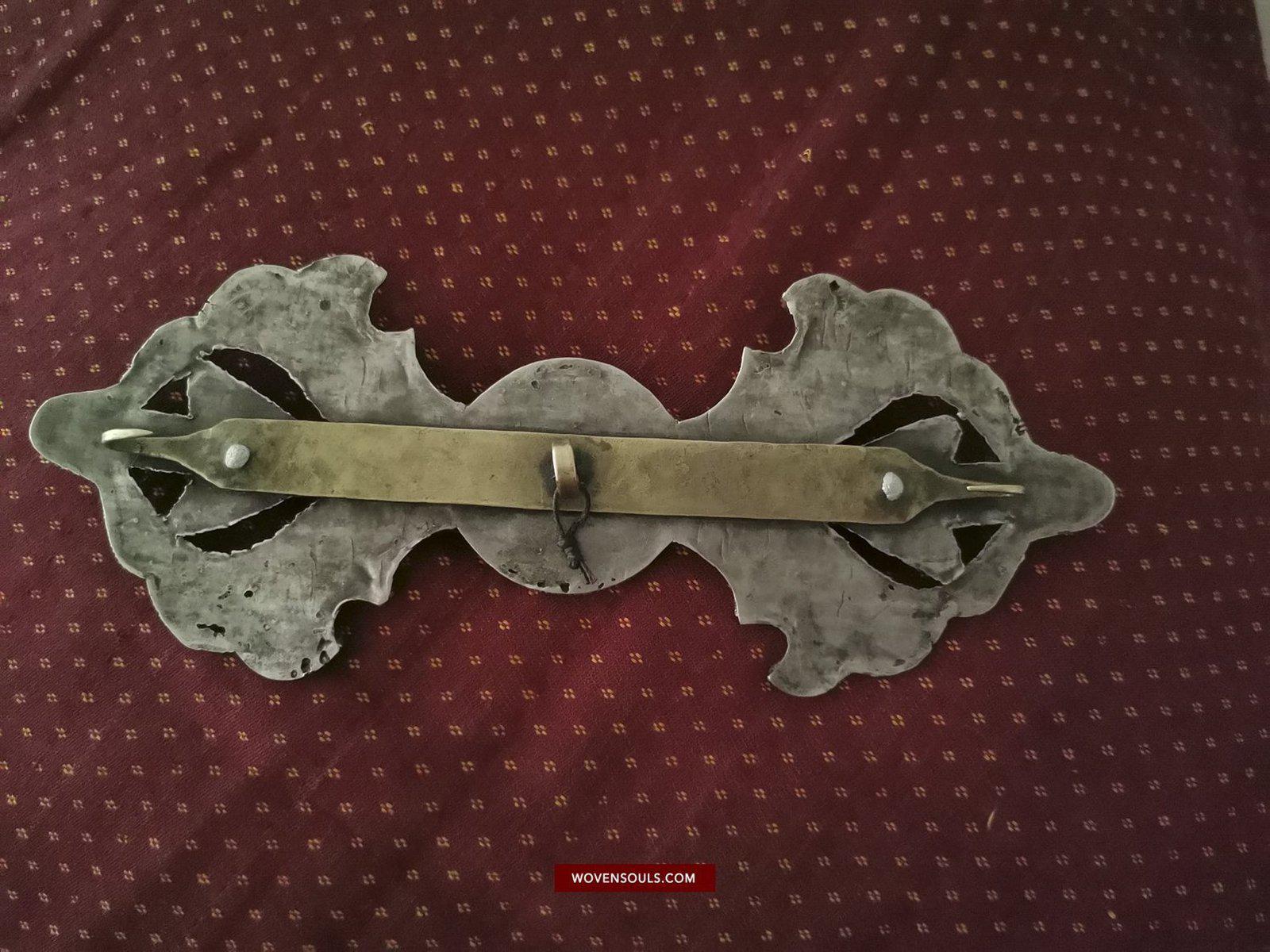 1405 Pair of Rare Antique Tibetan Buckle Ornaments - Silver Coral Turquoise-WOVENSOULS-Antique-Vintage-Textiles-Art-Decor