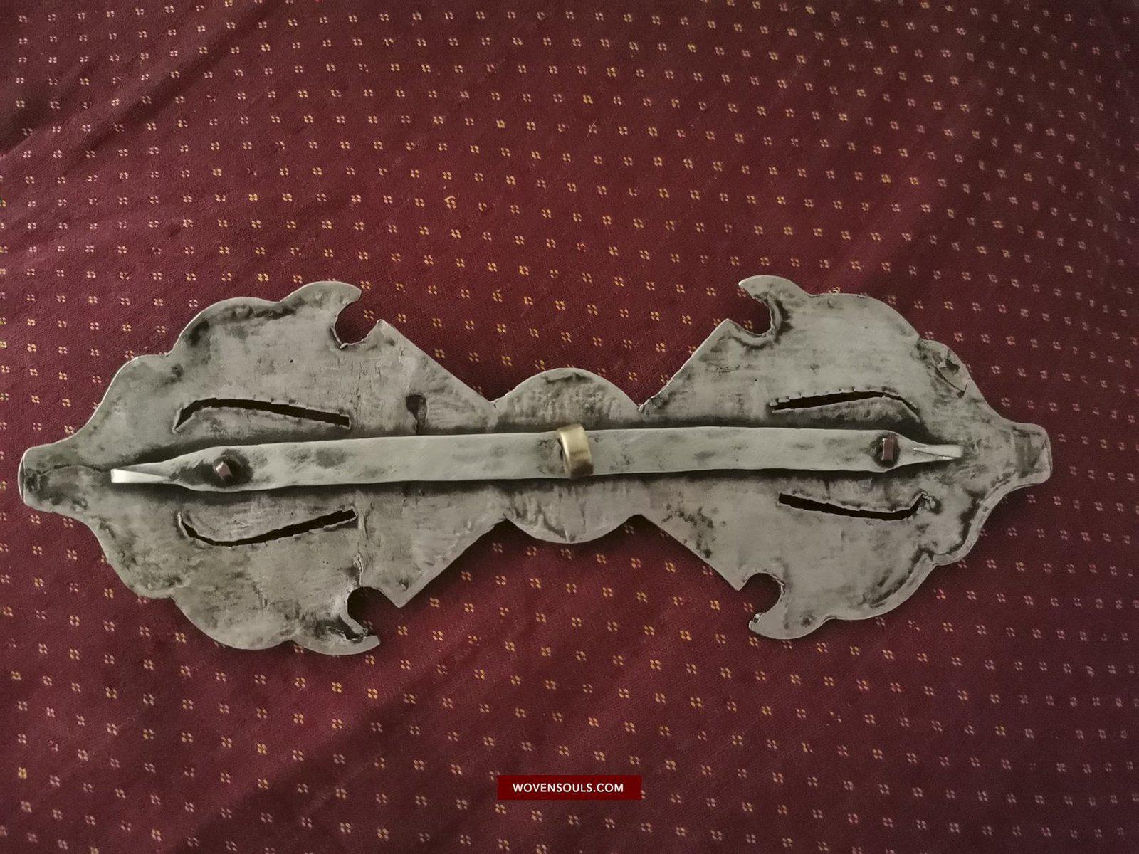 1405 Pair of Rare Antique Tibetan Buckle Ornaments - Silver Coral Turquoise-WOVENSOULS-Antique-Vintage-Textiles-Art-Decor