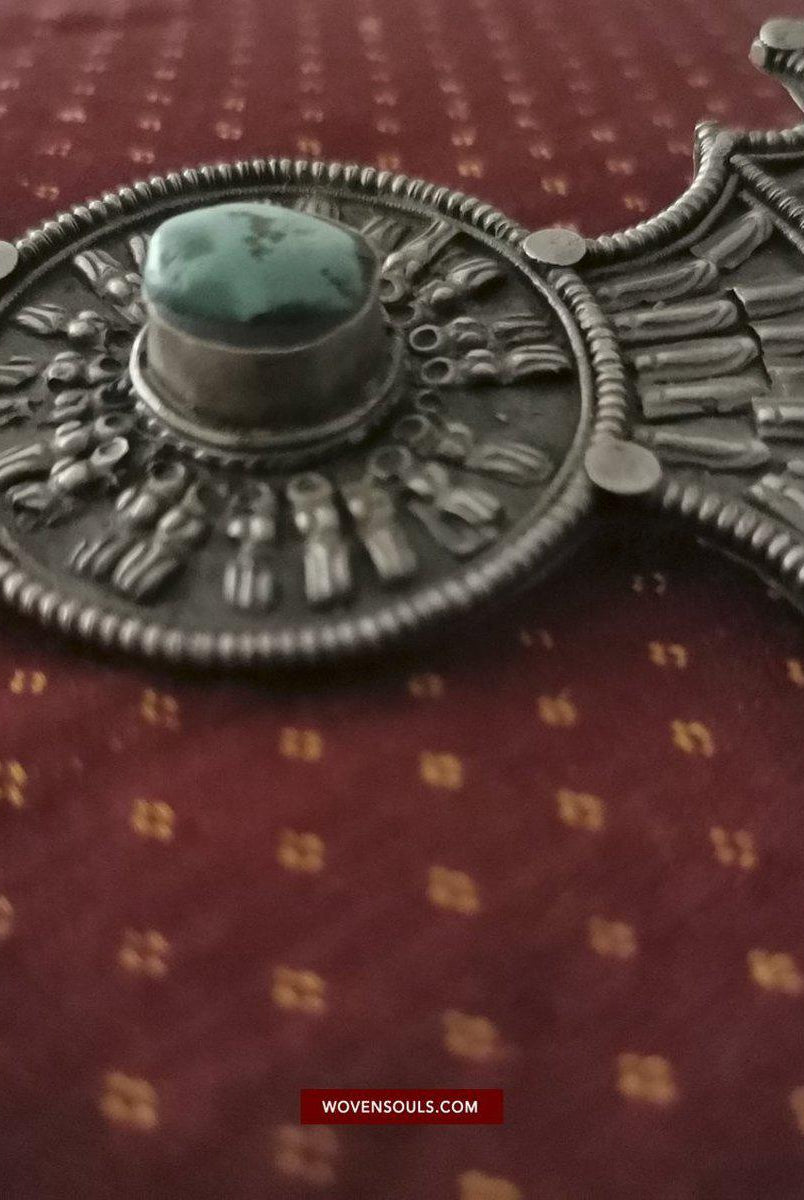 1405 Pair of Rare Antique Tibetan Buckle Ornaments - Silver Coral Turquoise-WOVENSOULS-Antique-Vintage-Textiles-Art-Decor