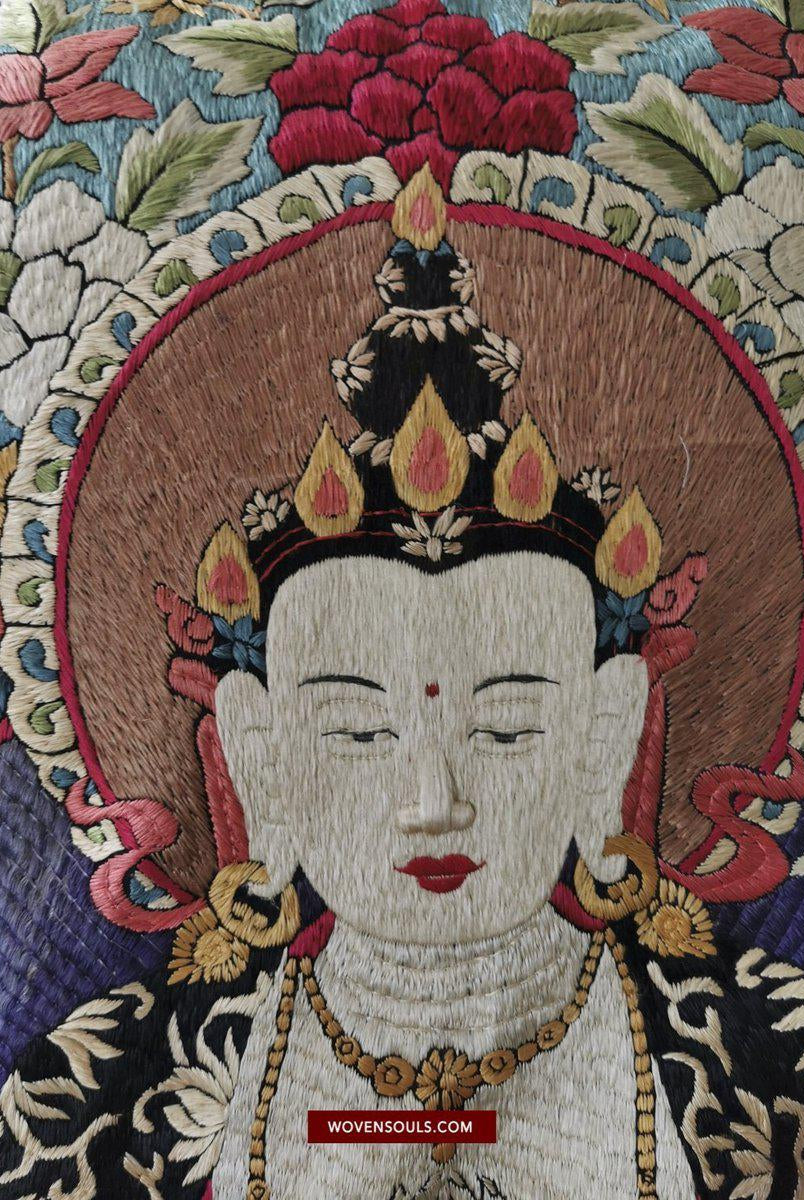 1406 VERKAUFT Antikes Tibet Thangka mit Seidenstickerei-WOVENSOULS-Antike-Vintage-Textilien-Kunst-Dekor