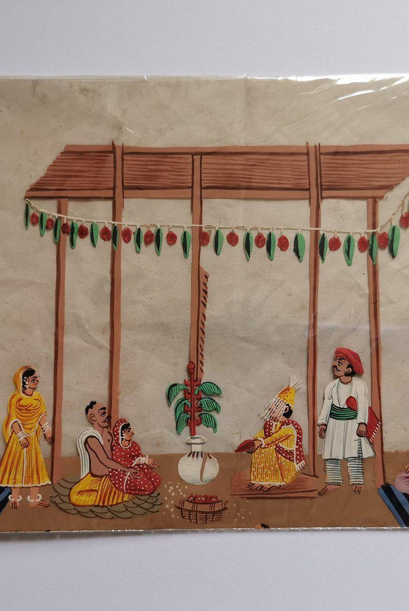 1409 Old Mica Painting - Wedding Procession - Rituals & Festivals series - 4-WOVENSOULS-Antique-Vintage-Textiles-Art-Decor