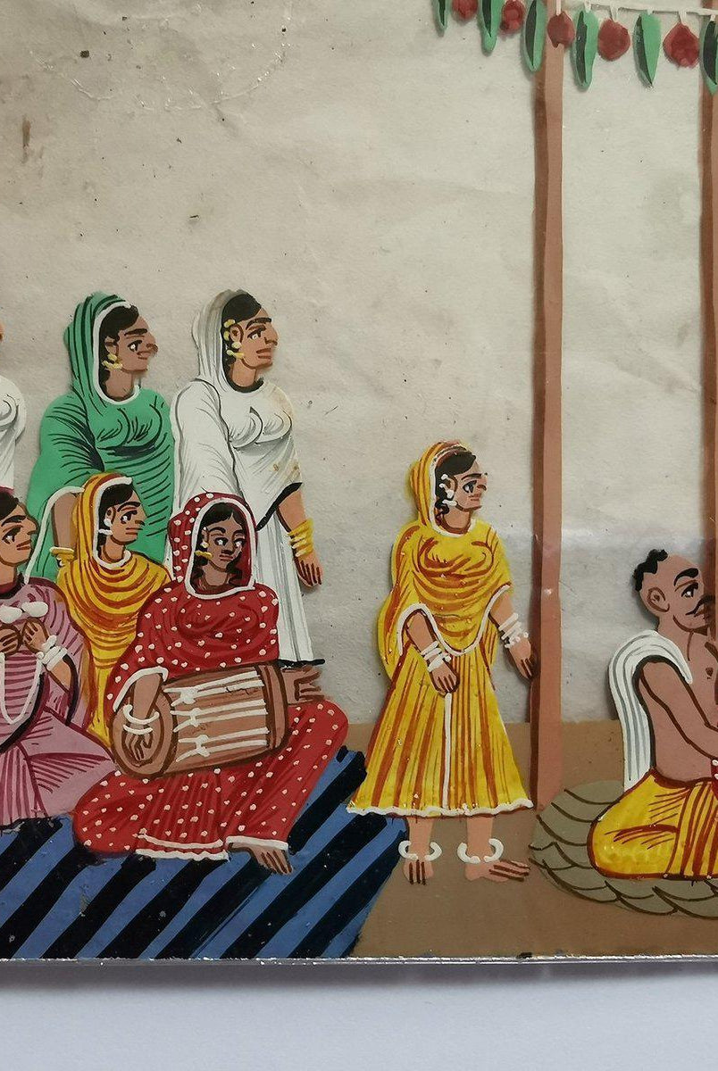1409 Old Mica Painting - Wedding Procession - Rituals & Festivals series - 4-WOVENSOULS-Antique-Vintage-Textiles-Art-Decor