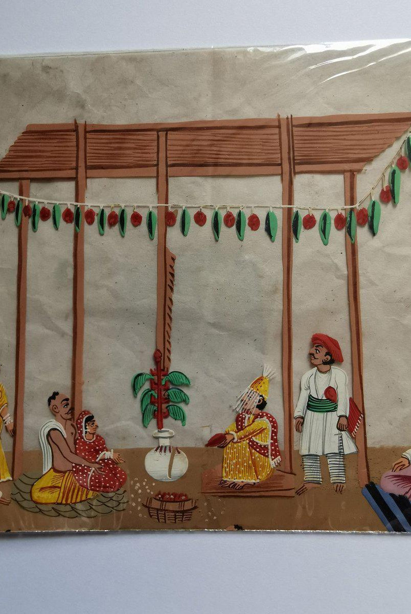 1409 Old Mica Painting - Wedding Procession - Rituals & Festivals series - 4-WOVENSOULS-Antique-Vintage-Textiles-Art-Decor