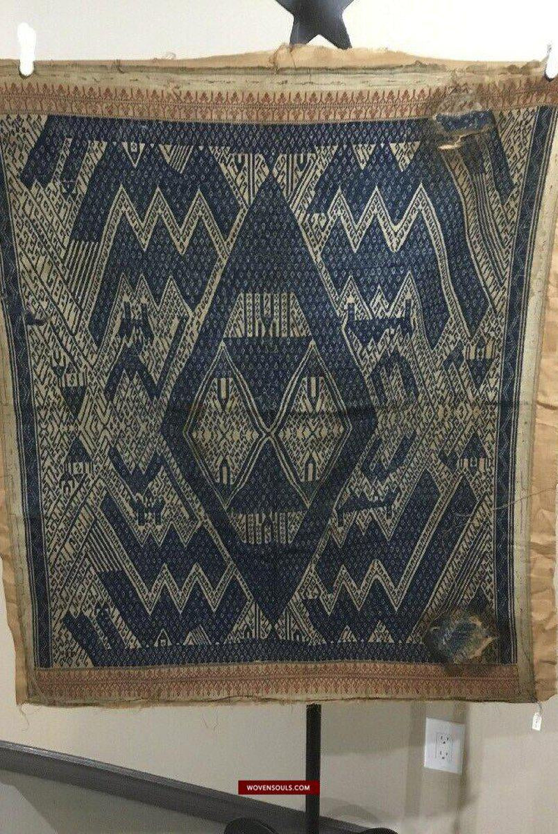 1412 Antique Sumatra Weaving Tampan Shipcloth Textile - Blue-WOVENSOULS-Antique-Vintage-Textiles-Art-Decor