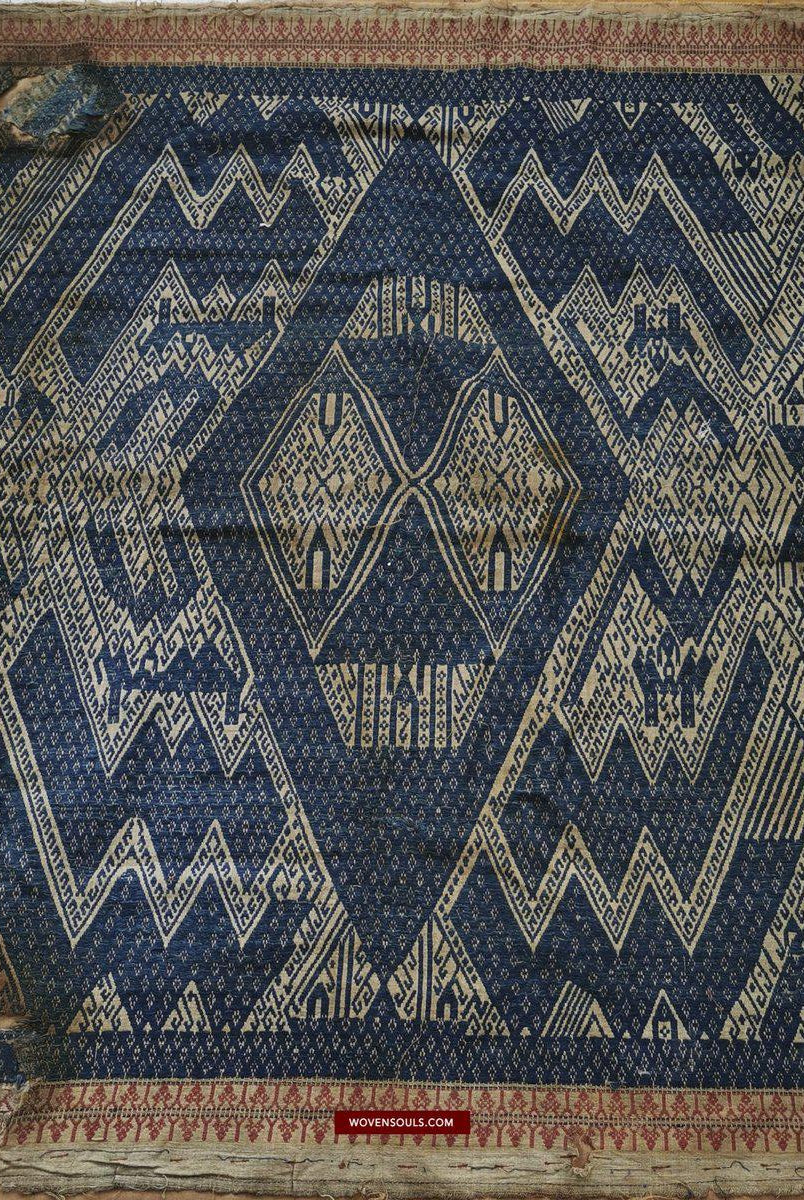 1412 Antique Sumatra Weaving Tampan Shipcloth Textile - Blue-WOVENSOULS-Antique-Vintage-Textiles-Art-Decor