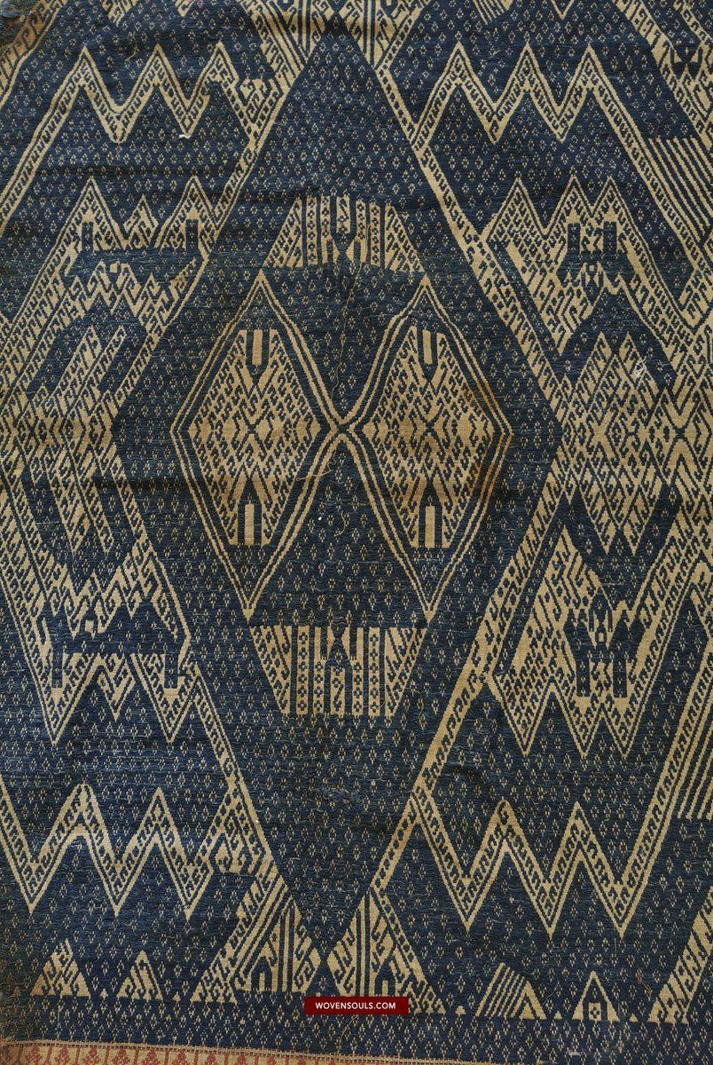 1412 Antique Sumatra Weaving Tampan Shipcloth Textile - Blue-WOVENSOULS-Antique-Vintage-Textiles-Art-Decor