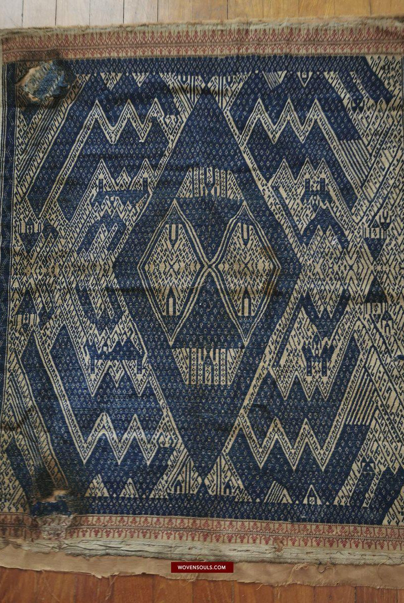1412 Antique Sumatra Weaving Tampan Shipcloth Textile - Blue-WOVENSOULS-Antique-Vintage-Textiles-Art-Decor