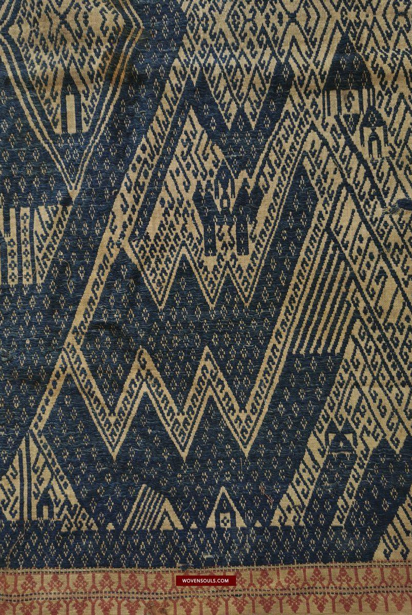 1412 Antique Sumatra Weaving Tampan Shipcloth Textile - Blue-WOVENSOULS-Antique-Vintage-Textiles-Art-Decor