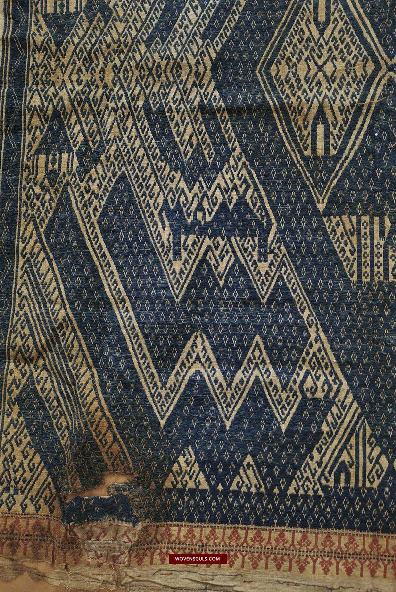 1412 Antique Sumatra Weaving Tampan Shipcloth Textile - Blue-WOVENSOULS-Antique-Vintage-Textiles-Art-Decor