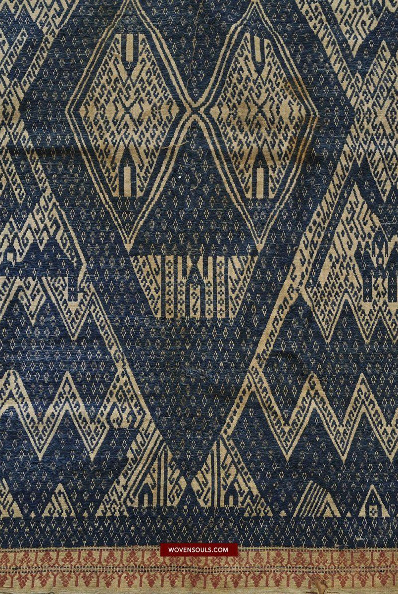 1412 Antique Sumatra Weaving Tampan Shipcloth Textile - Blue-WOVENSOULS-Antique-Vintage-Textiles-Art-Decor