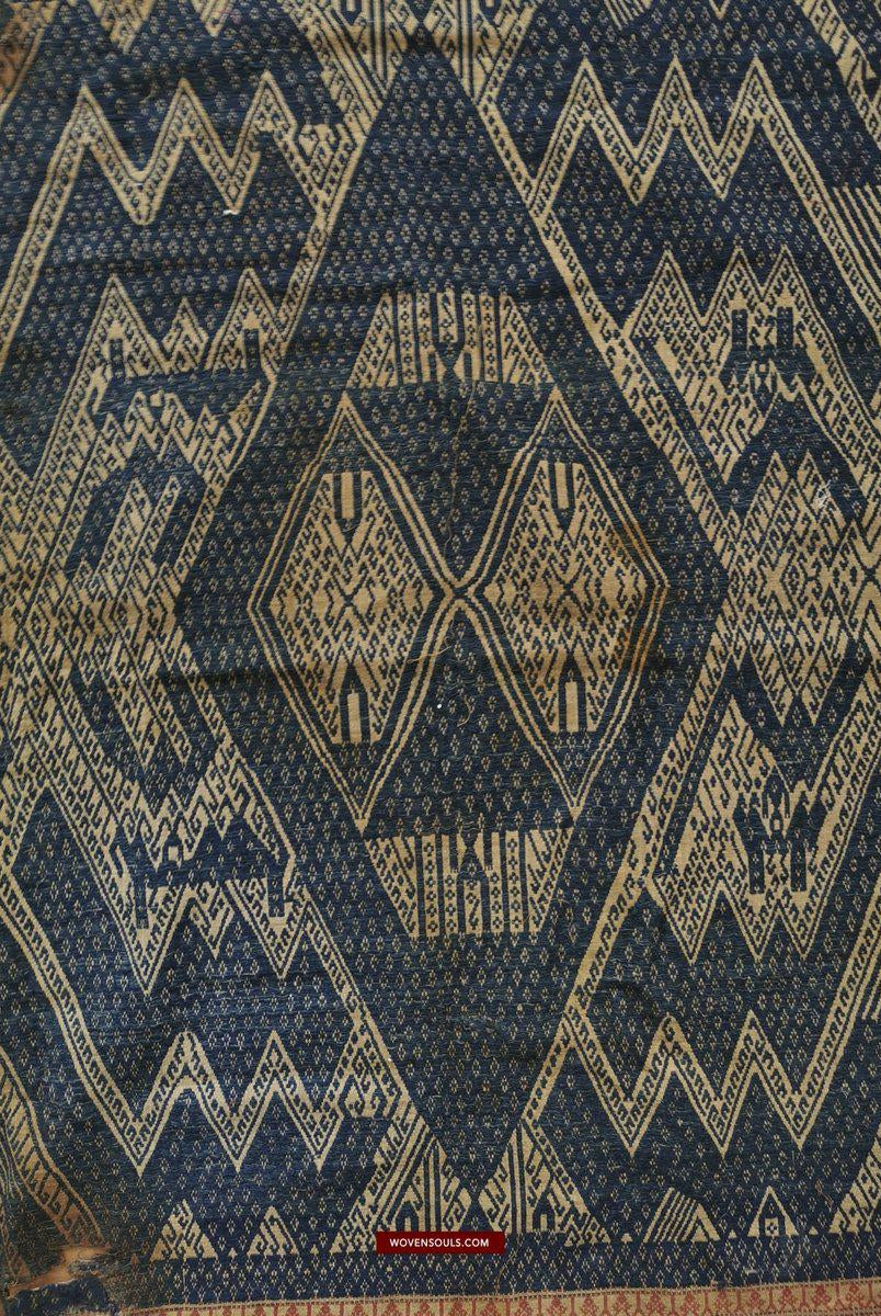 1412 Antique Sumatra Weaving Tampan Shipcloth Textile - Blue-WOVENSOULS-Antique-Vintage-Textiles-Art-Decor