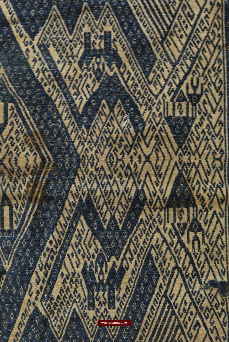 1412 Antique Sumatra Weaving Tampan Shipcloth Textile - Blue-WOVENSOULS-Antique-Vintage-Textiles-Art-Decor