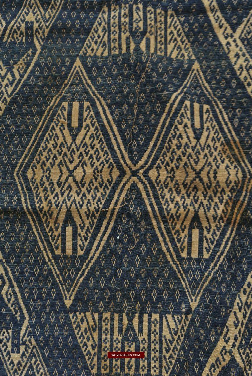 1412 Antique Sumatra Weaving Tampan Shipcloth Textile - Blue-WOVENSOULS-Antique-Vintage-Textiles-Art-Decor