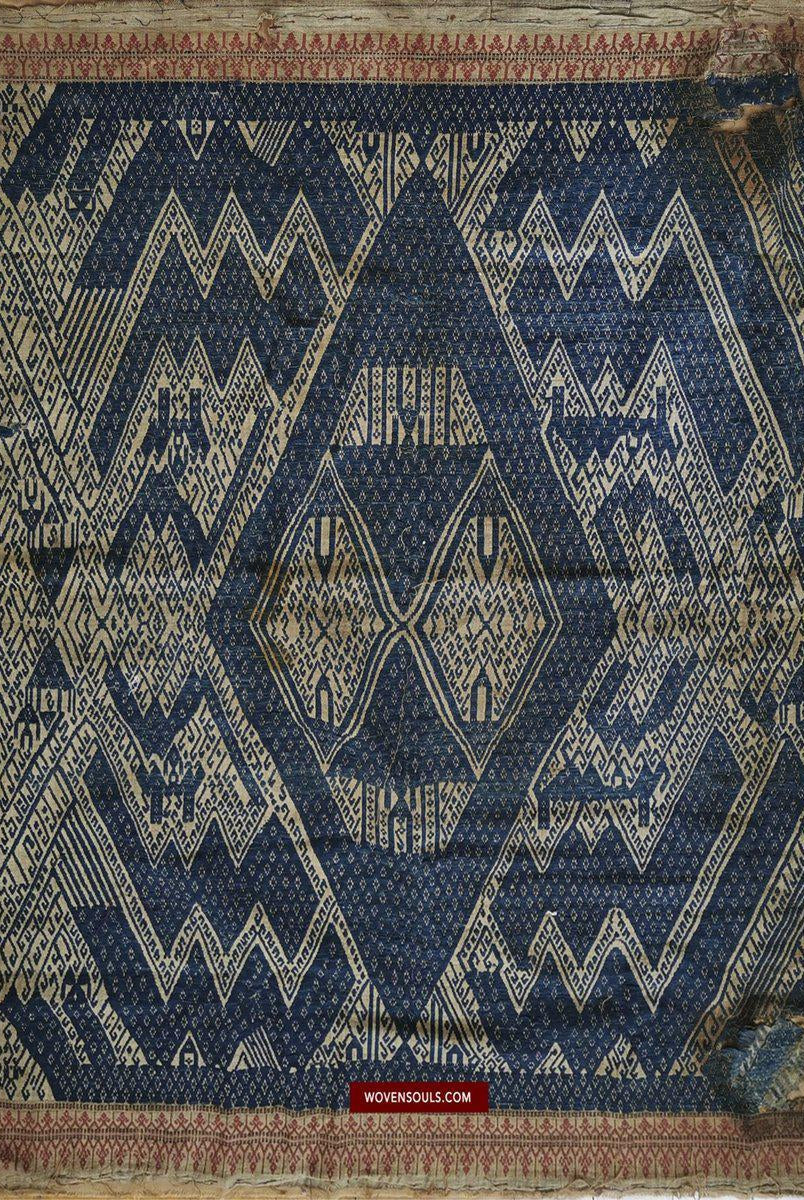 1412 Antique Sumatra Weaving Tampan Shipcloth Textile - Blue-WOVENSOULS-Antique-Vintage-Textiles-Art-Decor