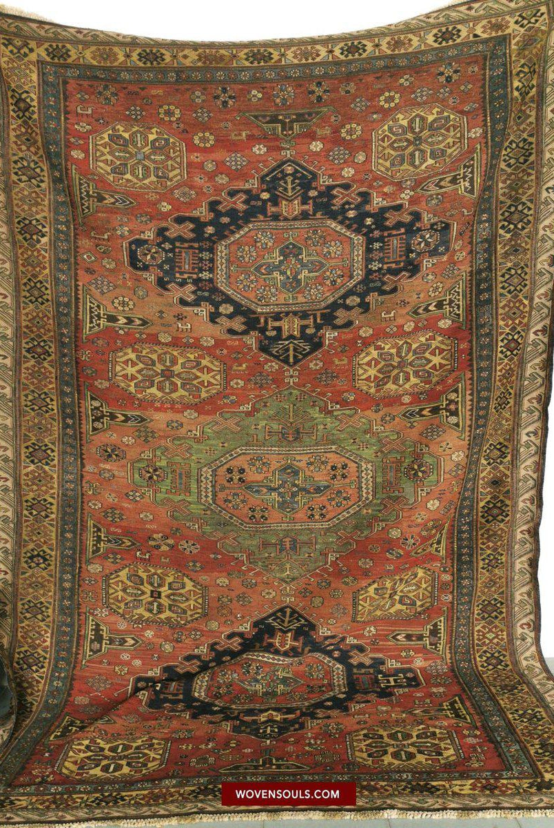 1413 Antique Caucasian Azeri Kuba Soumac Konagkend Flatweave Rug w Animals-WOVENSOULS-Antique-Vintage-Textiles-Art-Decor