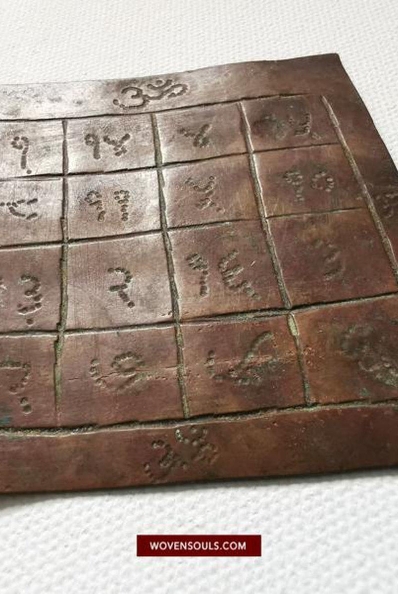 1421 Old Copper Hindu Sutra Manuscript with Magic Squares Inscription-WOVENSOULS-Antique-Vintage-Textiles-Art-Decor