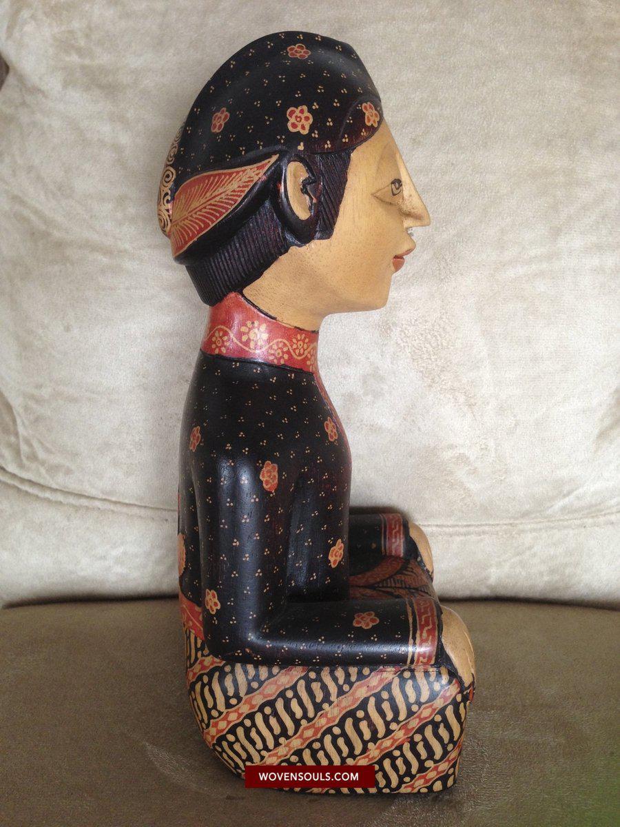 1429 Javanese Batik on Wood - King & Queen Figures-WOVENSOULS-Antique-Vintage-Textiles-Art-Decor